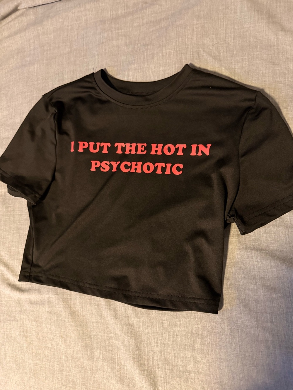SHEIN Black Crop Tee with Red Slogan
